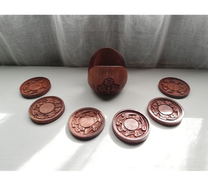Hermosos posavasos de madera de teca de estilo vintage, juego de seis para tazas de café y té con textura de madera natural de la India - Product Image 6