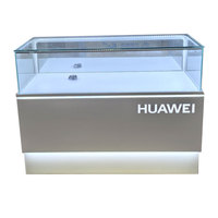 Présentoir d'éclairage à LED en métal personnalisé de conception unique, vitrine en verre pour téléphones mobiles, affichage de comptoir électronique