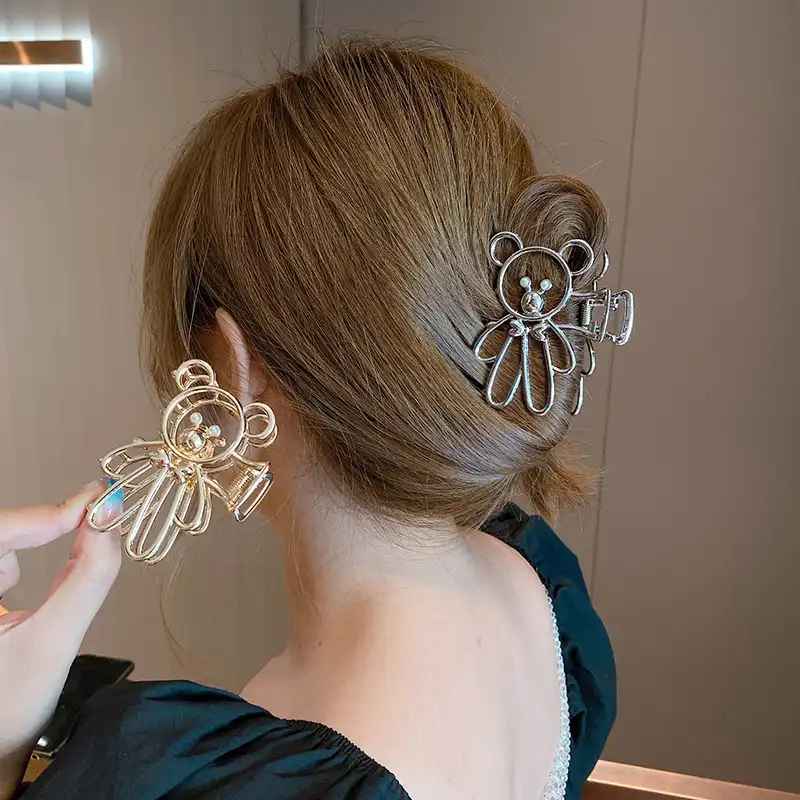 Yeni moda saç aksesuarları altın alaşımlı metal saç pençe klip kızlar için bling sevimli ayı altın metal saç tokası saç tokası