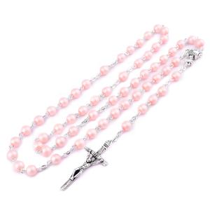 Perle di vetro 6mm colore tappetino prima comunione battesimo <span class=keywords><strong>rosario</strong></span> coppa santa centrotavola croce cattolica <span class=keywords><strong>collana</strong></span> con scatola - Product Image 3