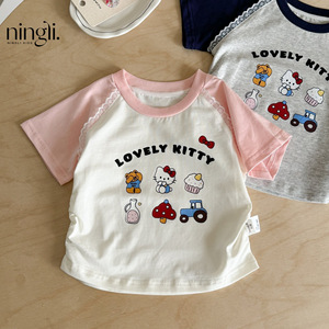 <span class=keywords><strong>T</strong></span>-<span class=keywords><strong>shirt</strong></span> d'é<span class=keywords><strong>t</strong></span>é pour bébé fille, col rond, manches courtes, coton, imprimé dessin animé, respirant, version coréenne - Product Image 2