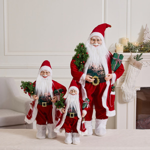 LINGKAI Plush Santa Claus Figurine with Gift <b>Box</b> and Pine Branch <b>Christmas</b> Home Tabletop Decor Ornament for Holiday Display - Product Image 1