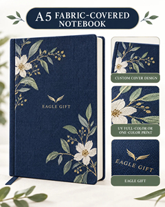 Carnet à couverture rigide en tissu brodé de fleurs et d'arbres, style vintage rétro, pour étudiants, format A6, papeterie personnalisable - Product Image 5