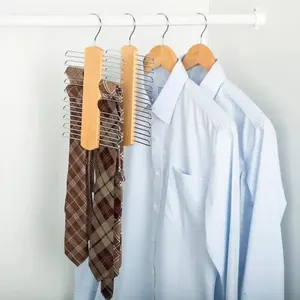 Hot Sale Wooden Tie Hanger Custom Save Space Premium Men's Tie Hanger With Metal Hooks