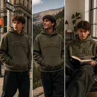 Sweat à capuche personnalisé pour homme avec impression en relief, logo 3D gaufré, molleton épais, épaules tombantes, coupe oversize, motif graphique olive, streetwear