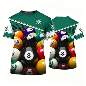 T-shirt de billard S.Q.F vert et blanc, bloc de couleurs, 100 % coton, imprimé au crochet, design vintage, séchage rapide, maillot athlétique - Product Image 2