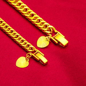 سوار سلسلة كوبان مزدوج صلب مطلي بالذهب الأصفر عيار 24 ، سوار مجوهرات رجالي هندسي كلاسيكي ، قلب الجرس للرجال والنساء ، هدية - Product Image 4