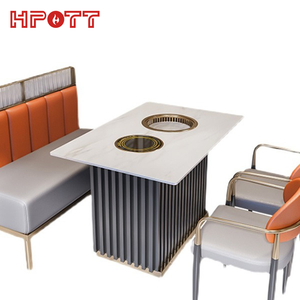 Ensemble de marmites pour <span class=keywords><strong>barbecue</strong></span> sans fumée de style coréen <span class=keywords><strong>avec</strong></span> chaises de <span class=keywords><strong>table</strong></span> à manger intégrées Matériau métallique durable pour restaurant hôtel - Product Image 2