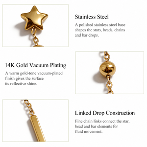 ต่างหูทรงหยดน้ำ สแตนเลสสตีล ชุบทอง 14K แบบสุญญากาศ ต่างหูห้อยโซ่ยาว สีทองและสีเงิน - Product Image 4