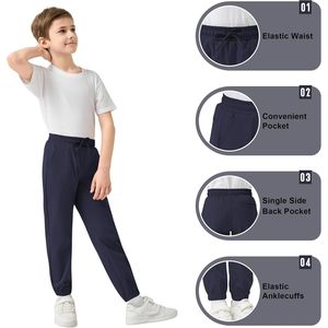 Pantalon de jogging pour enfants, taille élastique, poids moyen, en polyester et coton tricoté, respirant, avec poches, pour l'école et les jeux, de la petite enfance à l'adolescence - Product Image 4