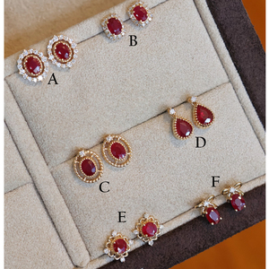 Boucles d'oreilles en or massif 18 carats avec pierres précieuses en rubis naturel de luxe Xinfly pour femmes, bijoux de mariage, cadeau - Product Image 2