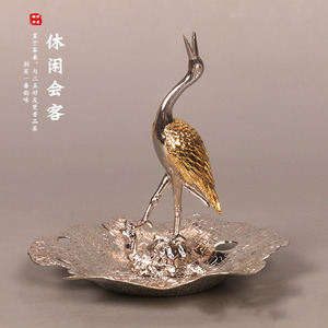Pure copper incense holder with a divine tortoise and crane motif, suitable for home and indoor use, made of sandalwood, a - Product Image 1