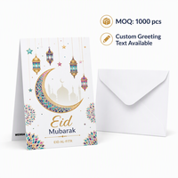 Cartes de vœux personnalisées en or avec impression de mosquée et de lune pour l'Aïd Moubarak, cartes de fête en papier avec logo personnalisé OEM