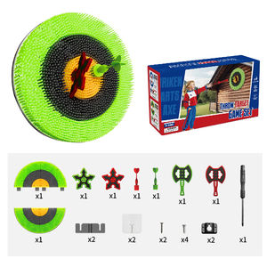 Jeu de lancer de hache en plastique durable O'BON, comprenant 3 fléchettes étoiles et 3 haches, cible de fléchettes pliable pour l'extérieur, vente en zone pour enfants - Product Image 1