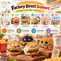 Porte-clés en peluche hamburger prêt à la vente, emballage personnalisé, carte suspendue, boîte cadeau, présentoir de comptoir, marque privée, vente en gros