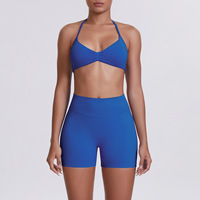 Ensemble de yoga sans couture dos nu avec soutien-gorge halter et pantalon, tenue de sport moulante 2 pièces pour femme