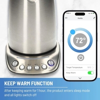 Hervidor Eléctrico Inteligente de Acero Inoxidable con Wi-Fi, Programable, Anti-Secado, de 1.7L para Té Verde y Café Negro, para Uso en el Hogar y la Oficina