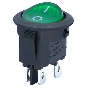 Özel durumda renkli DPST 4 terminalleri anahtarı yeşil ışık ile otomatik AC yuvarlak Rocker anahtarı paneli güç kaynağı için