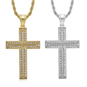 Cross Pendant Necklace <b>Titanium</b> Steel Gold Plated Diamond Encrusted Religious Unisex Jewelry - Product Image 1