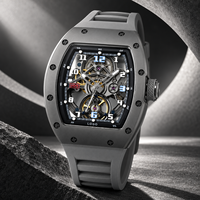 Montre mécanique squelette pour homme, cadran en verre, aiguilles lumineuses, boîtier en acier inoxydable, bracelet en silicone, montre-bracelet de sport étanche