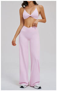 Leggings évasés de fitness pour femmes, anti-transpiration, taille croisée, extra longs, coupe large, pour Pilates, avec empiècements avant (lot de 2) - Product Image 3