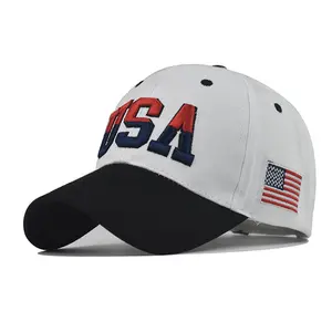 หมวกเบสบอลปักลายธงชาติอเมริกันหมวกแก๊ปแฟชั่นดีไซน์เฉพาะออกแบบโลโก้ได้ตามต้องการ