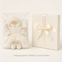 Ensemble Robe de Baptême Ivoire pour Poupée Reborn 43cm, avec Corsage Perlé à la Main, Bonnet et Chaussons, Robe de Poupée de Luxe Personnalisée OEM/ODM