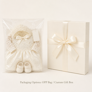 Conjunto de Vestido de <span class=keywords><strong>Bautizo</strong></span> Color Marfil <span class=keywords><strong>para</strong></span> Muñeca Reborn de 43 cm, con Cuentas Hechas a Mano, Perlas, Gorro, Botines, OEM/ODM, Vestido de Muñeca de Lujo Personalizado - Product Image 4