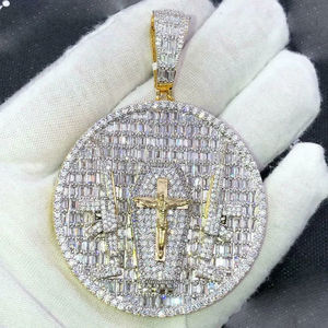 Hochwertige Pistole Jesus Stück Anhänger Hip Hop Männer Junge Schmuck Pflaster Rechteck Zirkon Zirkon Geometrische Runde Charms Halskette - Product Image 3