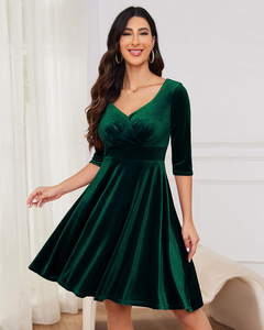 Elegante A-Line Midi Vestidos V-Neck Cotovelo Mangas Etiqueta Personalizada Doce Estilo Veludo Túnica para <span class=keywords><strong>Formal</strong></span> Cocktail Prom <span class=keywords><strong>Outfits</strong></span> - Product Image 3