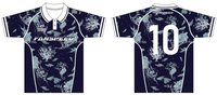 Maillot de football personnalisé 100% polyester sublimé à motif océanique, col polo et poignets côtelés