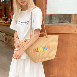 Bolsos Tote con Letras de Verano, Bolsos Tejidos a Mano, Bolsos de Playa de Gran Capacidad para Viaje - Product Image 1