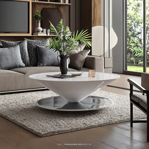 Mesa de Centro de Diseño Moderno con Forma de Platillo Volador, Estructura de Acero Inoxidable Resistente, Panel Superior de Madera, Mueble Ligero para el Hogar - Product Image 3