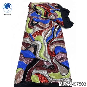 Beautifical Phi Lces Vải 2024 Thời Trang Phong Cách Màu Sắc Sequins Nigeria Ren Lưới Vải Cho Ăn Mặc 5Yards ML75n975 - Product Image 3