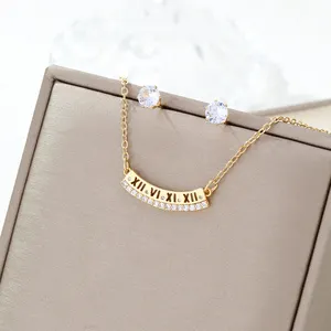 CDD Europe and America Trend Roman Alphabet Necklace Ear Stud Luxury Gold Jewelry Set for Women