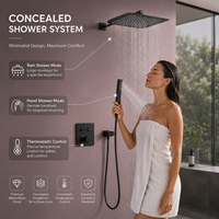 Système de douche thermostatique mural carré chromé à double fonction avec douchette à main, design moderne, en cuivre