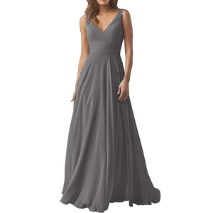 Vestidos de Dama de Honor Clásicos de Talla Grande con Cintura Imperio, de Gasa Drapeada hasta el Suelo, Corte A, Escote en V, Elegantes y a la Moda para Fiestas y Eventos Nocturnos - Product Image 1