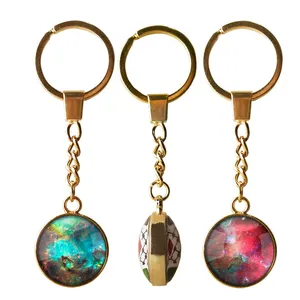 Custom Innovative Products Blank, Pendant Keyring Key Ring Holder Double Side Peacock Crystal Glass Alloy Keychain/