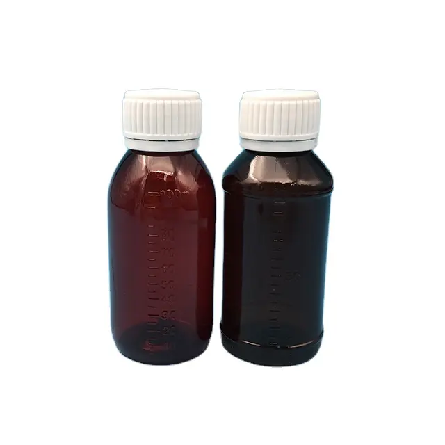 Pabrik OEM grosir plastik amber tamper jelas 100ml sirup botol plastik farmasi produsen/grosir