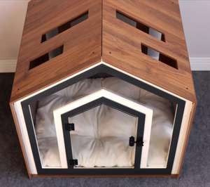 Rumah kandang anjing dan kucing kayu Modern desain baru dengan pintu akrilik Solid dan tempat tidur anjing kustom - Product Image 4