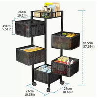 Chariot de rangement de cuisine à 3/4/5 niveaux avec roulettes, chariot rotatif en métal pour le stockage des légumes et des fruits
