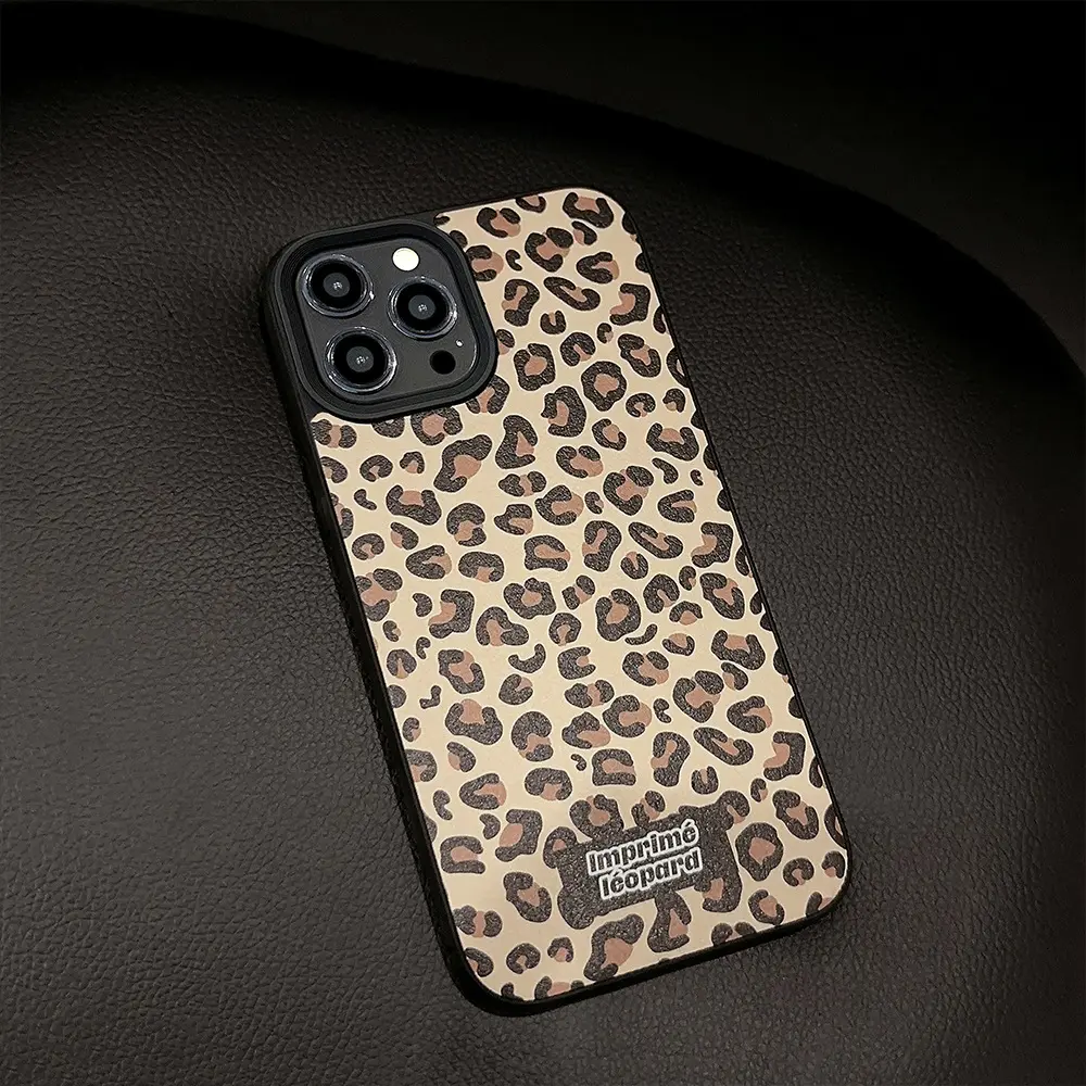 Étui de téléphone animal motif léopard pour iPhone 15 Pro Max étui en cuir TPU