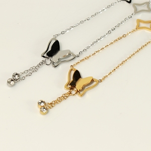 Pulsera de Cadena con Eslabones de Mariposa y Estrella, Brazalete de Acero Inoxidable, Chapado en Oro, Tono Plateado, con Circonitas Colgantes, Joyería para Mujer - Product Image 1