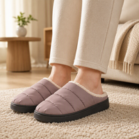Pantoufles d'intérieur matelassées doublées en peluche mauve à bout fermé, type mule, semelle EVA, pour l'hiver