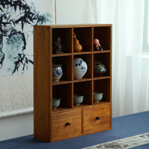 Vitrina de bambú estilo chino, juego de té y unidad de almacenamiento, adorno para la sala de estar del hogar. - Product Image 2