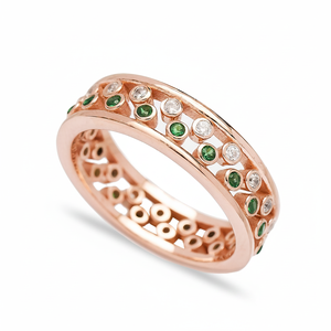 Dainty Two Band <b>Rings</b> Together Emerald and White CZ Stone Wholesale Turkish 925 Sterling Silver Jewelry Handmade Fine Jewellery - Product Image 2