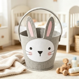 Cesta de fieltro de conejo para la búsqueda de huevos de Pascua para niños, bolsas de regalo, cubo con colas de conejo esponjosas - Product Image 3