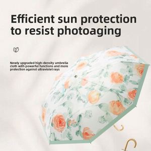 Parasol pliant manuel à trois sections, style frais, avec poignée ergonomique, revêtement coloré, 8 baleines, imprimé, toutes saisons, portable, anti-UV - Product Image 2