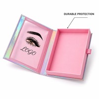 Boîte à cils holographique personnalisable avec logo, rose, vide, pour 3 paires de cils en vison, marque privée