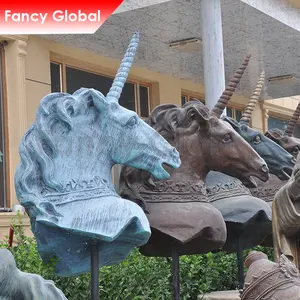 Fantasia a grandezza naturale grande giardino all'aperto moderna arte in metallo bronzo testa di cavallo scultura statua